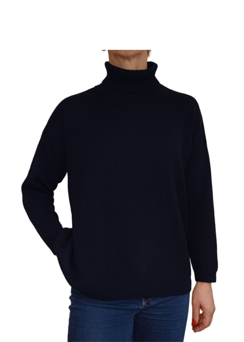 Women's High Neck Oversized Sweater in Regenerated Cashmere-7