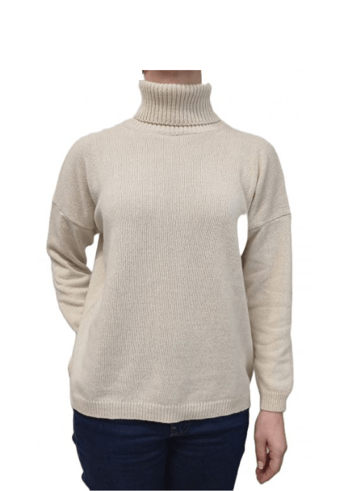 Women's High Neck Oversized Sweater in Regenerated Cashmere-1